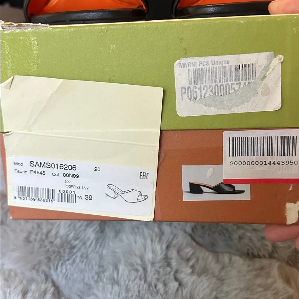 Marni Black Leather Slide Mules with Bright Orange Insole - Picture 2 of 6